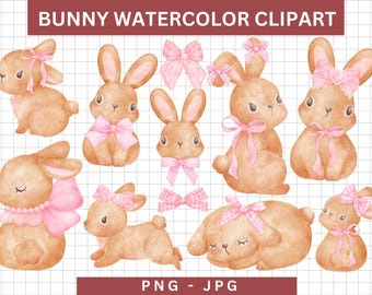 Watercolor Boho Bunny Clipart, Ballerina Rabbit PNG (Digital Download)