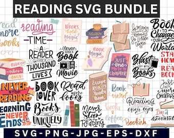 Reading SVG Bundle, Book Lover Clipart (Digital Download)
