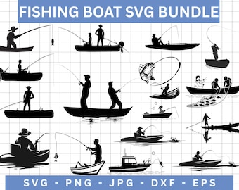 Bass Boat Fishing SVG Bundle, Fisherman Clipart (Digital Files)