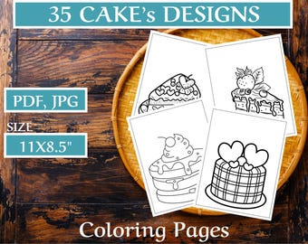 Cake Coloring Pages for Kids, 35 Designs (Printable PDF)