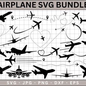 Airplane Svg,Airplane Bundle SVG PNG clipart,Travel svg,Love travel,Plane Route heart path cut file,Airplane Silhouette,vacation trip.