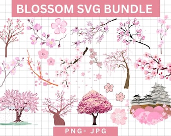 Watercolor Cherry Blossom Clipart, Spring Floral PNG JPG (Digital Download)