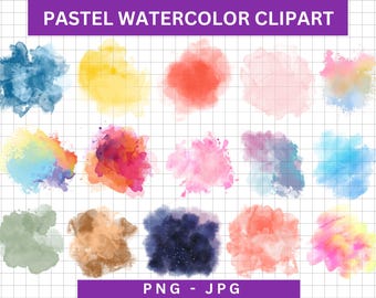 Imágenes prediseñadas de salpicaduras de acuarela pastel, JPG, PNG (descarga digital)
