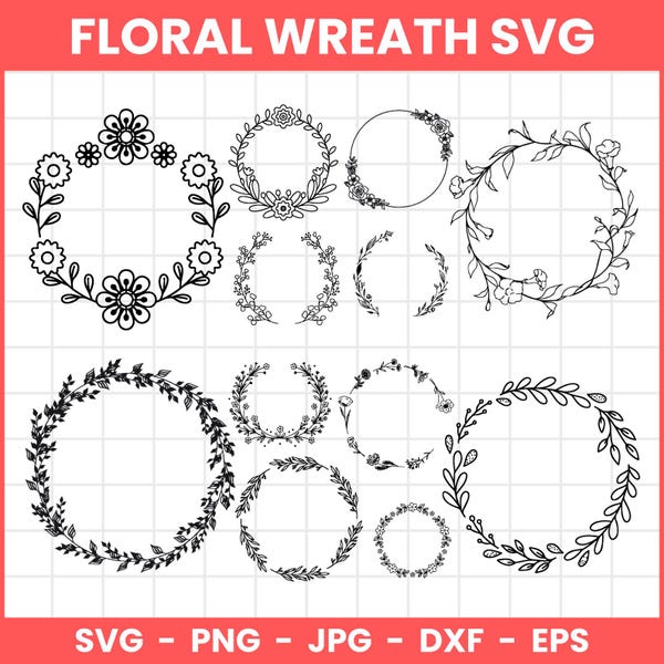 Paquete SVG de corona floral, marco circular para boda (archivos digitales)