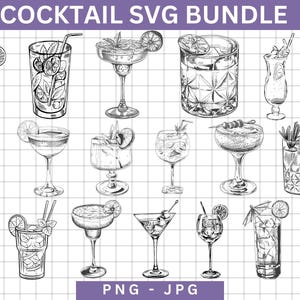 Clipart koktajlowy,Ręcznie rysowane koktajle SVG,Clipart koktajlowy z podpisem,Ilustracje napojów SVG,Menu baru,Napój na prezent,Menu napojów weselnych