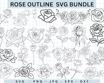 Rose Outline SVG Bundle, Floral Vector Graphics (Instant Download)