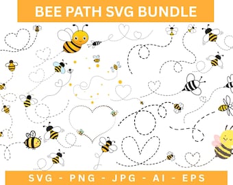 Bee Path SVG Bundle, Queen Bee Clipart (Digital File)