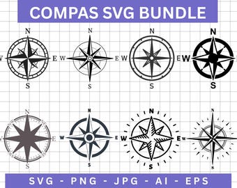 Bundle SVG boussole, clipart nautique (fichiers numériques)