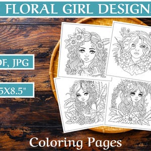 Flower Girl Coloring pages,Flower Girl Coloring,6 Page Grayscale Coloring Book for Kids and Adults,Digital Coloring book,Instant Download