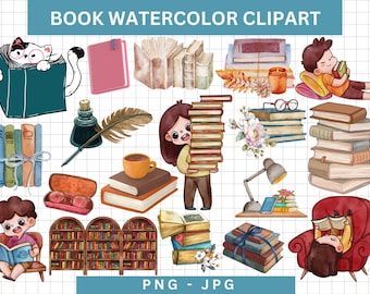 Buchliebhaber Clipart, Bücher Clip Art, Vintage Buch Clipart, Booklover png, ästhetischen, niedlichen Bücherstapel, Buchladen Logo, kommerzielle Nutzung