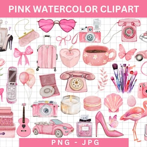 Pink Glam Elements,Watercolor Pink Valentines Clipart PNG Bundle,stock images,Pink Clipart,Pink Girly Aesthetic,Digital Download.