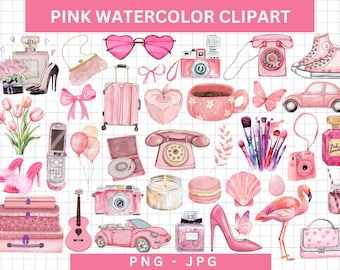 Pink Glam Elements, Aquarell Rosa Valentinstag Clipart PNG Bundle, Bilder, Pink Clipart, Pink Girly Ästhetik, digitaler Download.