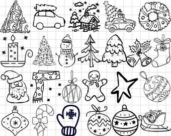 Hand Drawn Christmas Doodles SVG Clipart Bundle (Digital Download)