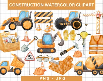 Watercolor Construction Clipart Bundle, Vehicle Graphics (Digital Download)
