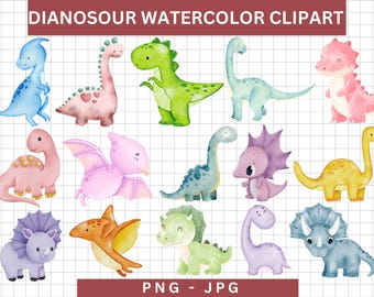 Watercolor Cute Dinosaur Clipart,Jurassic Dino Clipart,Kids Birthday Party,Dino Birthday Party Decor,Transparent PNG Graphics,Dino,PNG