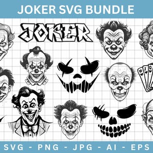 Joker Svg Bundle,Villain Comic Clown SVG Pack,Joker Silhouette & PNG,Movie Clipart Bundle,JokerSvg Cut Files For Circut,Instant Download