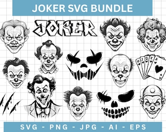 Joker SVG Bundle, Villain Comic Clown Clipart (Instant Download)