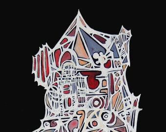 Dwellings ii, Acrylic on paper. 9" x 12" One of a kind.