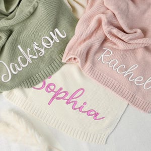 Embroidered Baby Blanket, Soft Cotton Knit Baby Blanket, Custom Baby Name Blanket, Baby Shower Gift, Newborn Blanket,Embroidered Knitted Bab