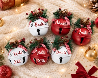 Custom Jingle Bell Tree Ornament, Family Keepsake Christmas Decor, Personalized Holiday Gift, Merry Christmas