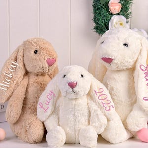 Personalisierte gestickte Häschen, Monogramm Häschen, Baby-Dusche-Geschenk, Plüschtier, Plüsch Häschen, Geschenk für Kind, Osterkorb Stuffers
