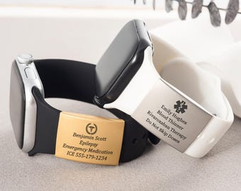 Minimal Medical ID Watch Band Tag, Custom Engraved Emergency Charm, Food Allergy Alert Tag, Travel Safety Gift for Her