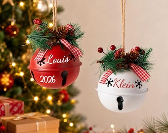 Personalized 2026 Jingle Bell Christmas Ornament, Custom Name Family Keepsake Tree Decor