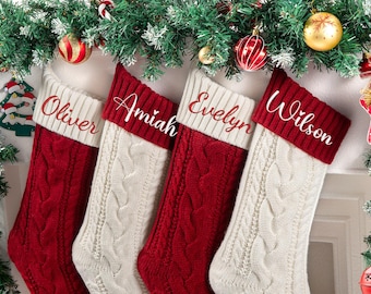Personalized Knit Xmas Stockings, Embroidered Family Christmas Stockings with Name,Holiday Decor & Family Gifts