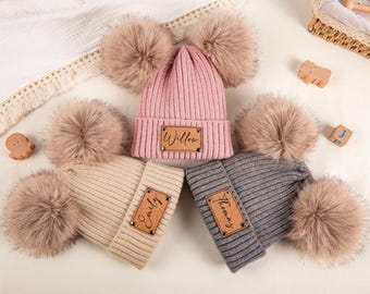 Personalized Baby Pom Beanie with Name,Engraved Name Beanie With Pom for Baby,Custom Knitted Beanie Hat,Toddler Winter Hat,Baby Shower Gifts