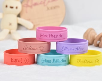 Custom Bottle Label, Kids Cup Silicone Band, Engraved Name Band for Water Bottle, Sport Bottle Label, Sippy Cup Label, Daycare Bottle Label