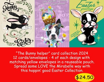 Mirabelle the Boston terrier Easter day bunny helper greeting card collection 2024