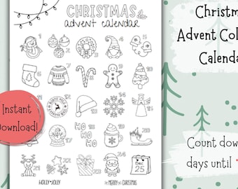 Christmas Advent Calendar Coloring Page for Kids (Digital Download)