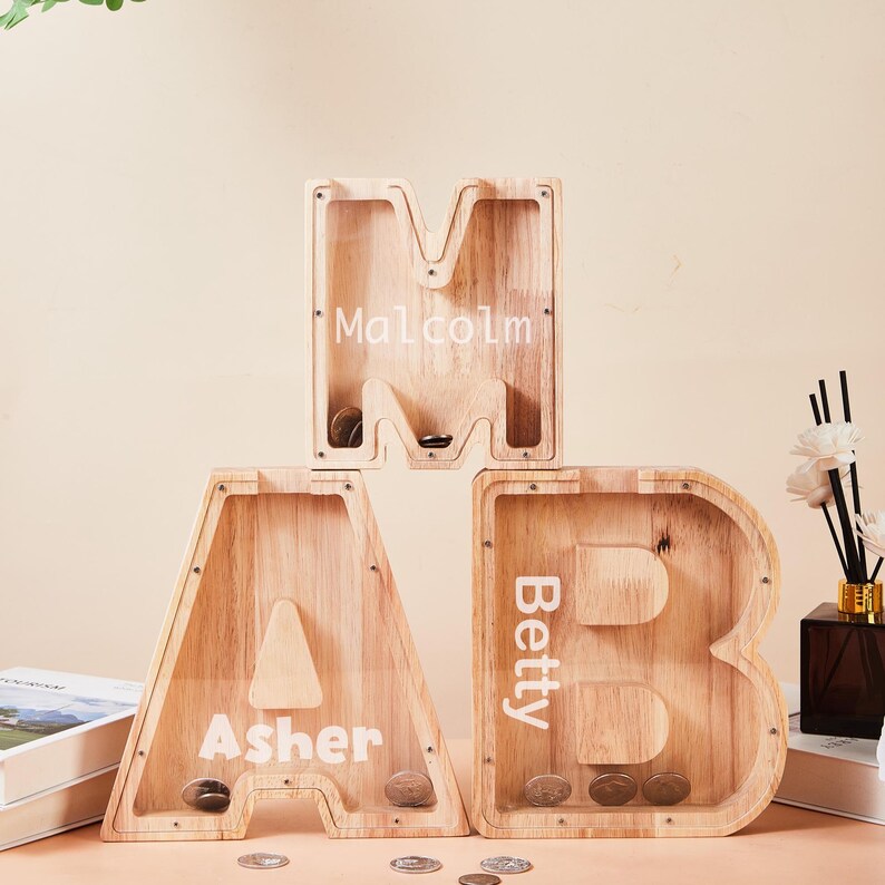 thumbnail image 2 of Personalized Piggy Bank For Kids, Custom Letter 2 of 10