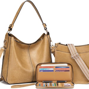 Conjunto de 3 bolsos cruzados de piel para mujer, tipo hobo, con monedero y 2 correas ajustables.