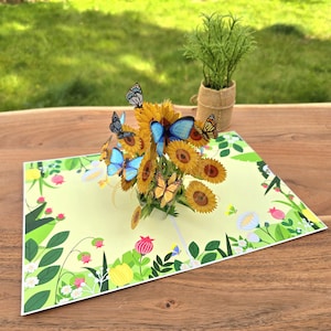3D-pop-up zonnebloem- en vlinderkaart, pop-up bloemen Verjaardag bedankt viering wenskaart voor vrouwen meisjes vriendin dochter vrouw