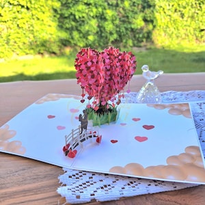 Carte pop-up 3D arbre coeur, carte de voeux pop-up mariage Saint-Valentin anniversaire anniversaire avec enveloppe et carte vierge