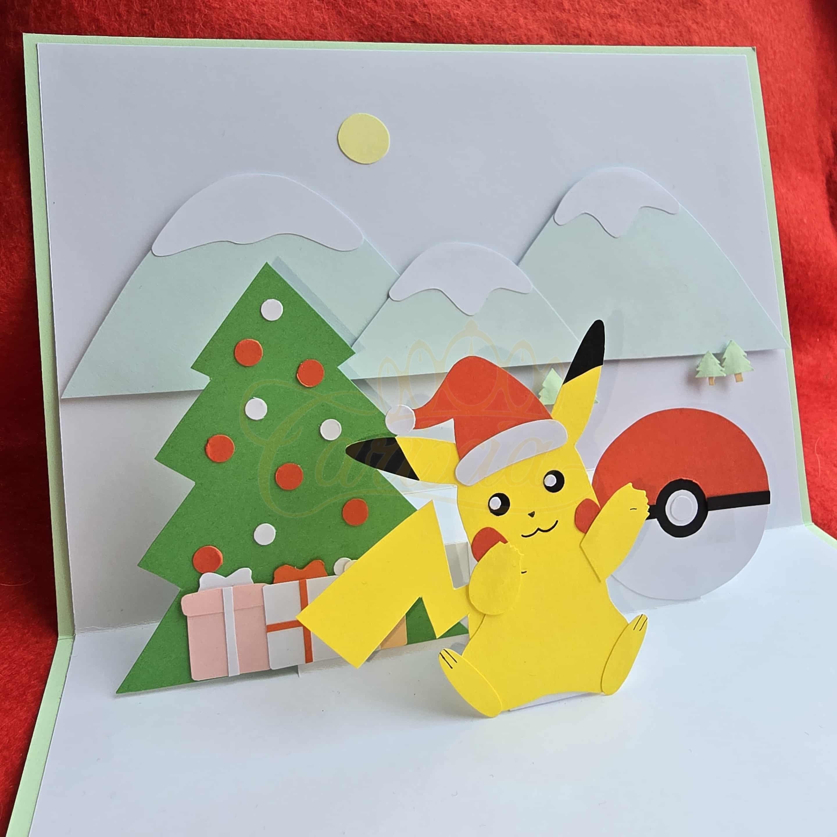 手作りのかわいいピカチュウポップアップクリスマスカード - 3D