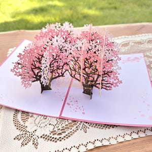 Biglietto pop-up con albero di ciliegio in fiore, biglietto di auguri pop-up 3D per compleanno, ringraziamento, baby shower