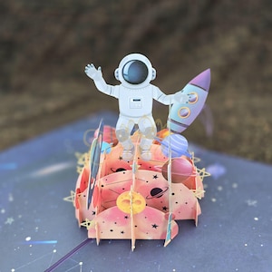 Pop Up Weltraum Karte, 3D Astronaut Pop-up Geburtstagskarte, Rakete 3D Geburtstagskarte für Jungen Mädchen Sohn Tochter Enkel Enkelin Kinder