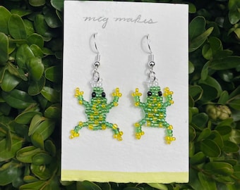 Frog Earrings Handwoven With Glass Seedbeads •;~*