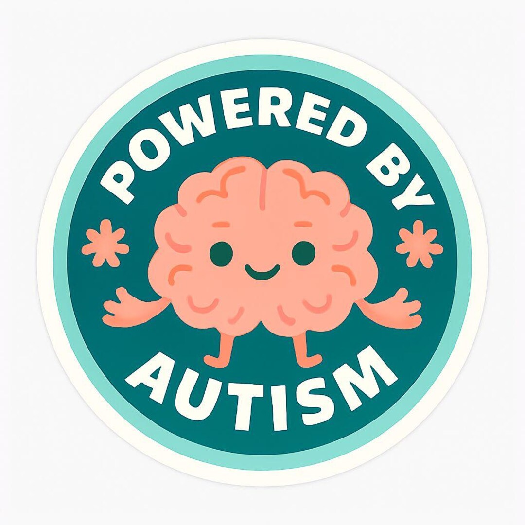 Powered by Autism PNG – Cute Brain Sticker Design, Autism Awareness ...