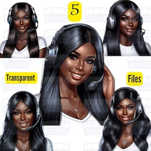 Motorista de CDL feminina png, caminhoneira negra PNG, clipart de motorista de caminhão afro-americano, operador proprietário PNG, trabalhador de fone de ouvido, download digital