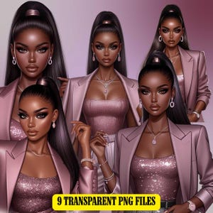 Lantejoulas Malva Alta Moda Mulher Negra PNG | Clipart de Mulher Negra Empoderada | Download Digital de Mulher Negra Glamourosa | Clipart de Alta Moda Negra