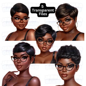 Clipart femme afro-américaine grande taille | Coupe lutin, femme noire, art numérique | Femme noire haut de gamme Clipart PNG | Clipart fille noire bien roulée