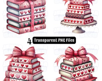 Heart Books PNG, Valentine's Day Reader Gift (Digital Download)