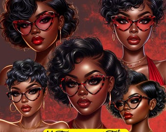 Impresión artística de una mujer afro glamurosa / Retrato de moda en rojo (descarga digital)