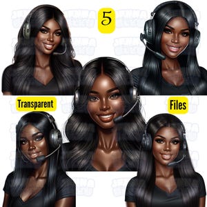 Caminhoneiro mulher negra PNG, clipart de motorista de caminhão afro-americano, operador proprietário PNG, motorista de CDL feminino png trabalhador de fone de ouvido, download digital