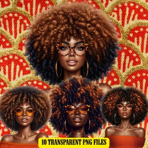 Copper Glam Black Woman with Voluminous Afro PNG | Trendy Afro Wall Art for Melanin Queen | Afrocentric Digital Art | Copper Afro Wall Art