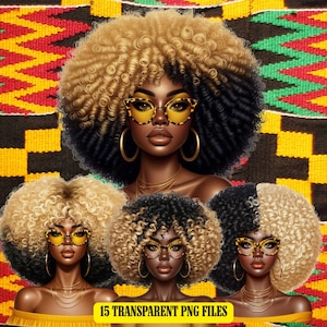 Blonde Glam Black Woman with Voluminous Afro PNG | Trendy Afro Wall Art for Melanin Queen | Afrocentric Digital Art | Afro Wall Art