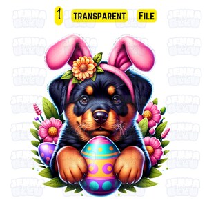 Cute Puppy Rottweiler png | Rottweiler Puppy with Bunny Ears PNG | Easter Dog Clipart | Bunny Ear Puppy | Easter Pet | Funny Dog PNG